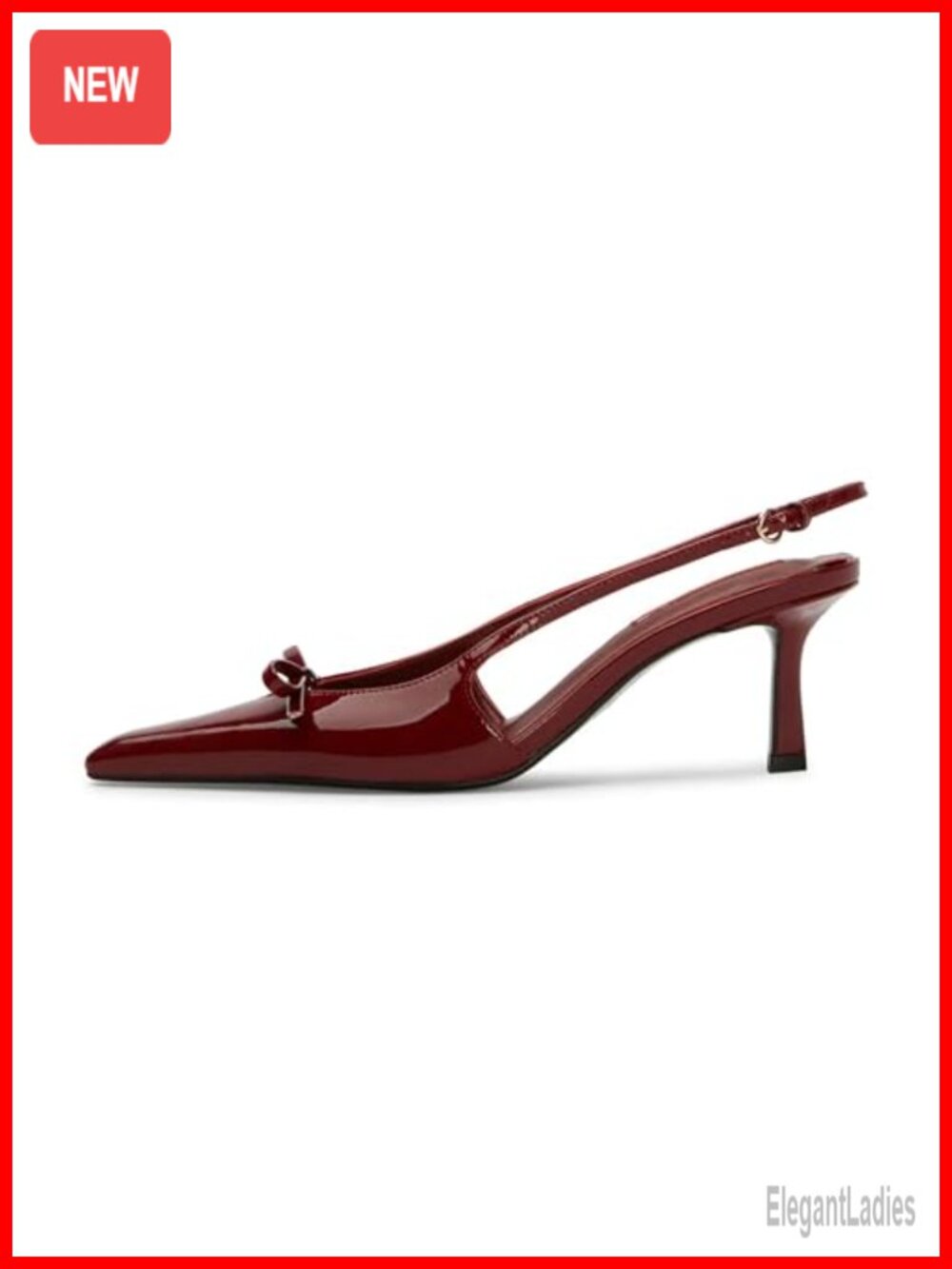 Slingback Kitten Heels Pointed Toe Bow Faux Leather Pumps